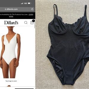 NWT Kate Spade Black Low Tide Scallops Underwire One Piece Swimsuit L $150
